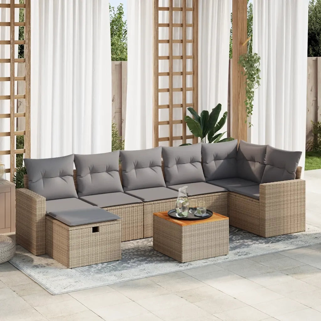 Set Divano da Giardino 8 pz con Cuscini Beige in Polyrattan 3325797