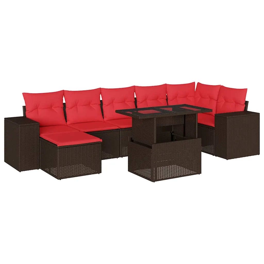 Set Divani da Giardino 8 pz con Cuscini Marrone in Polyrattan 3269324
