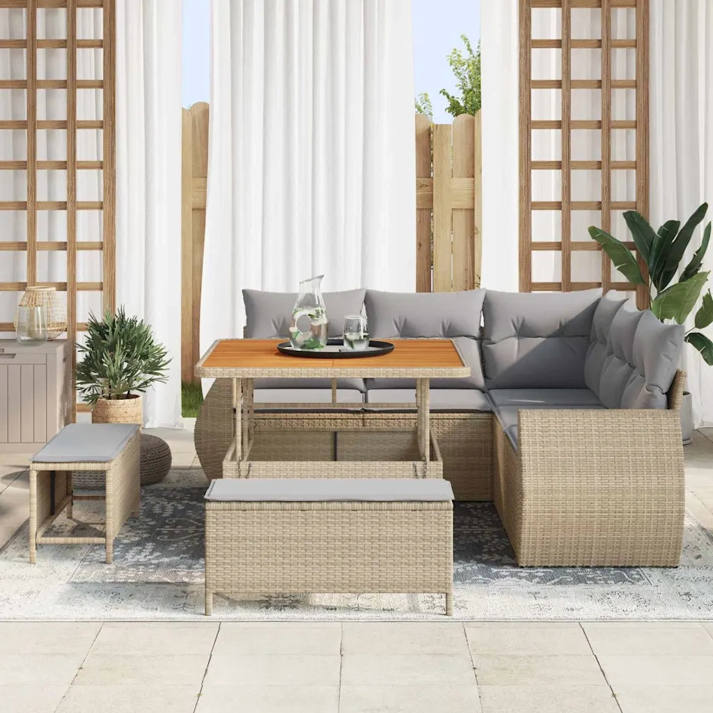 Set Divano da Giardino 8 pcs Beige polyrattan