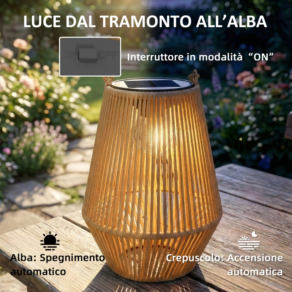 Lampada Solare in Rattan ¨C Minimal ¨C Marrone 16x16x21 cm