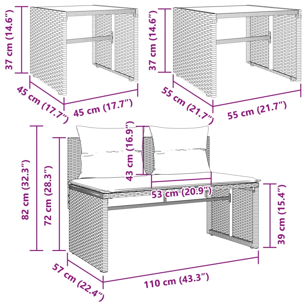 Set Divano da Giardino 4pz | Set Salotto da Giardino con Cuscini Grigio Chiaro Polyrattan