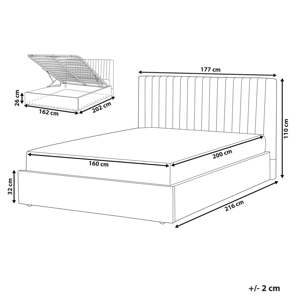 Letto con contenitore velluto grigio 160 x 200 cm Testata imbottita