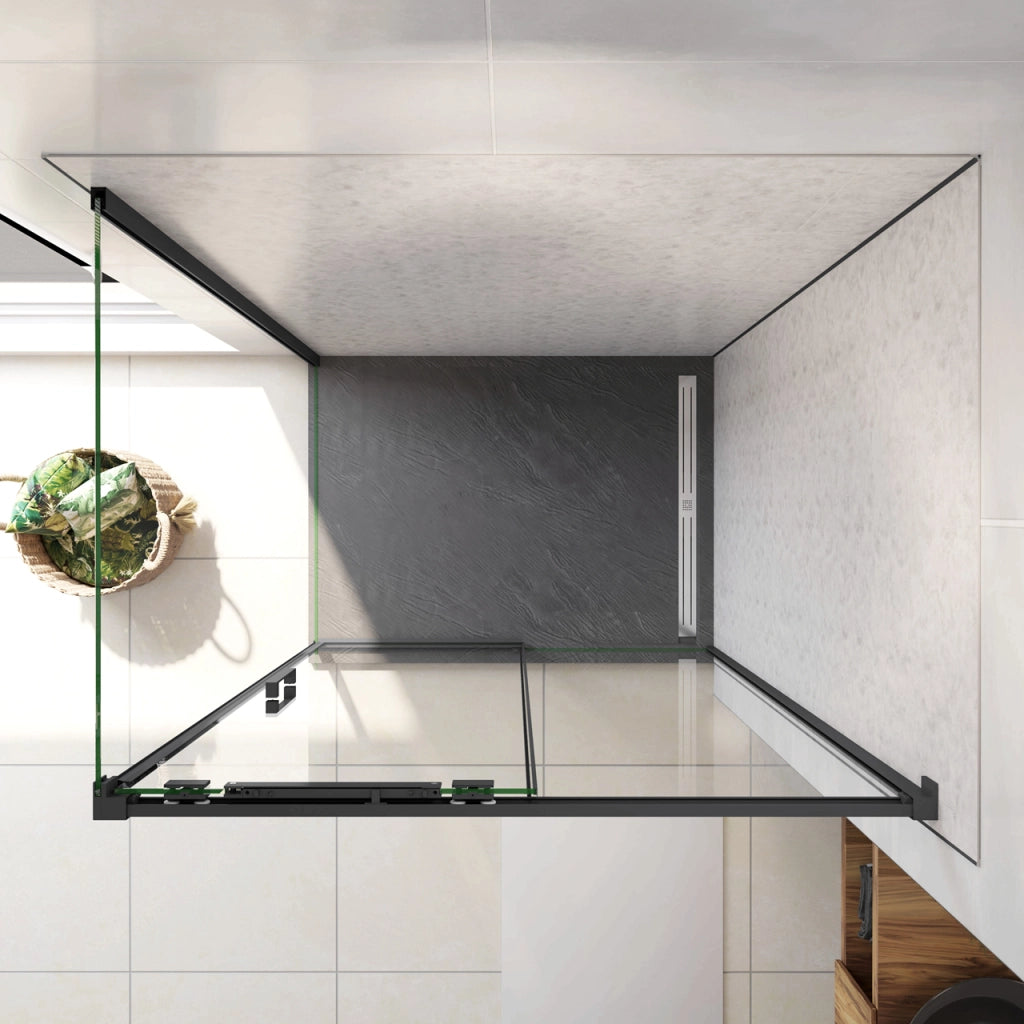 195 cm Box Doccia Angolare 120X80 cm Porta Scorrevole con Parete Fissa Vetro 8 mm Temperato Anticalcare Trasparente Profilo Nero Opaco Softclose