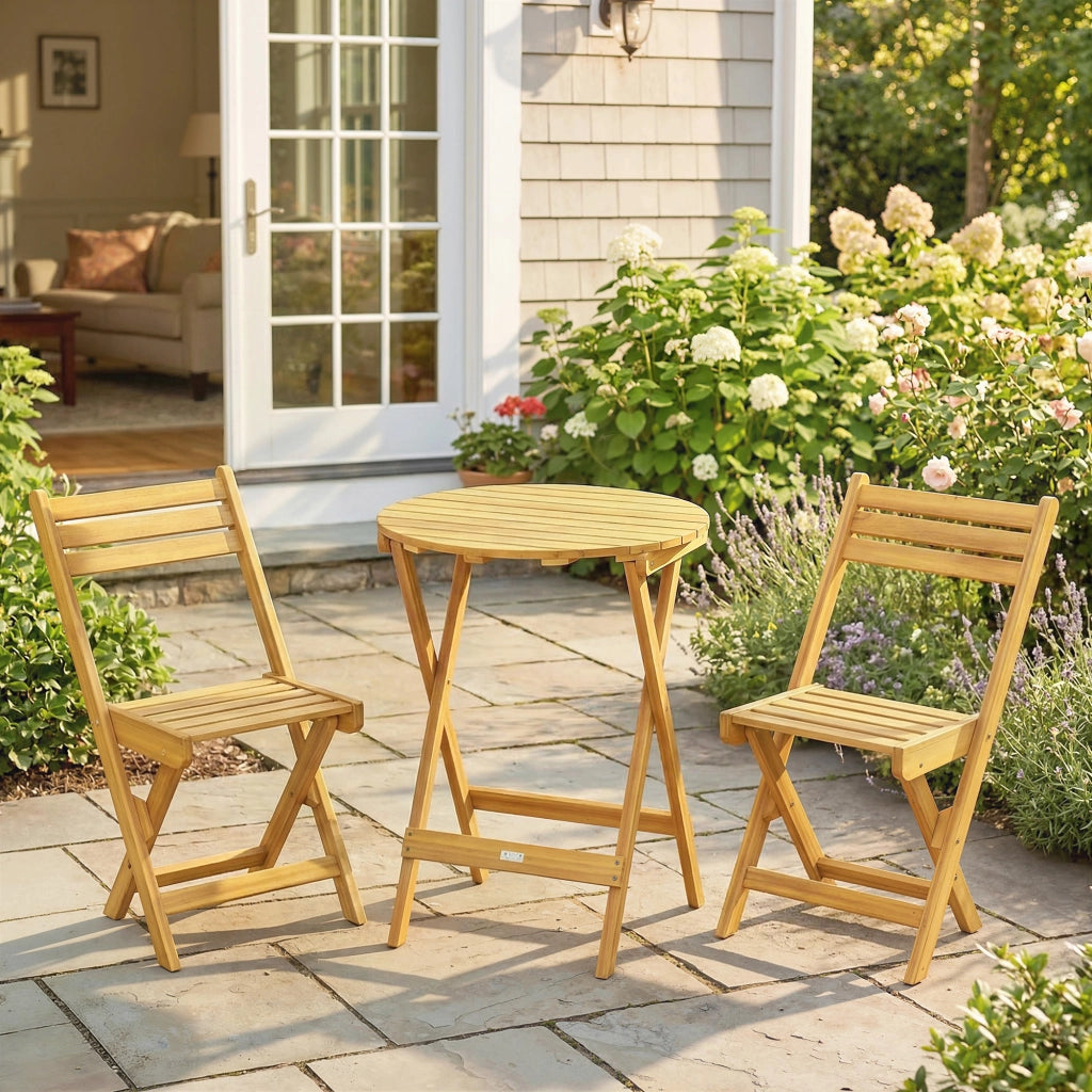 Tavolo da pranzo rotondo pieghevole in legno con 2 sedie ¨C zephmum ¨C 60x60x75 cm, naturale