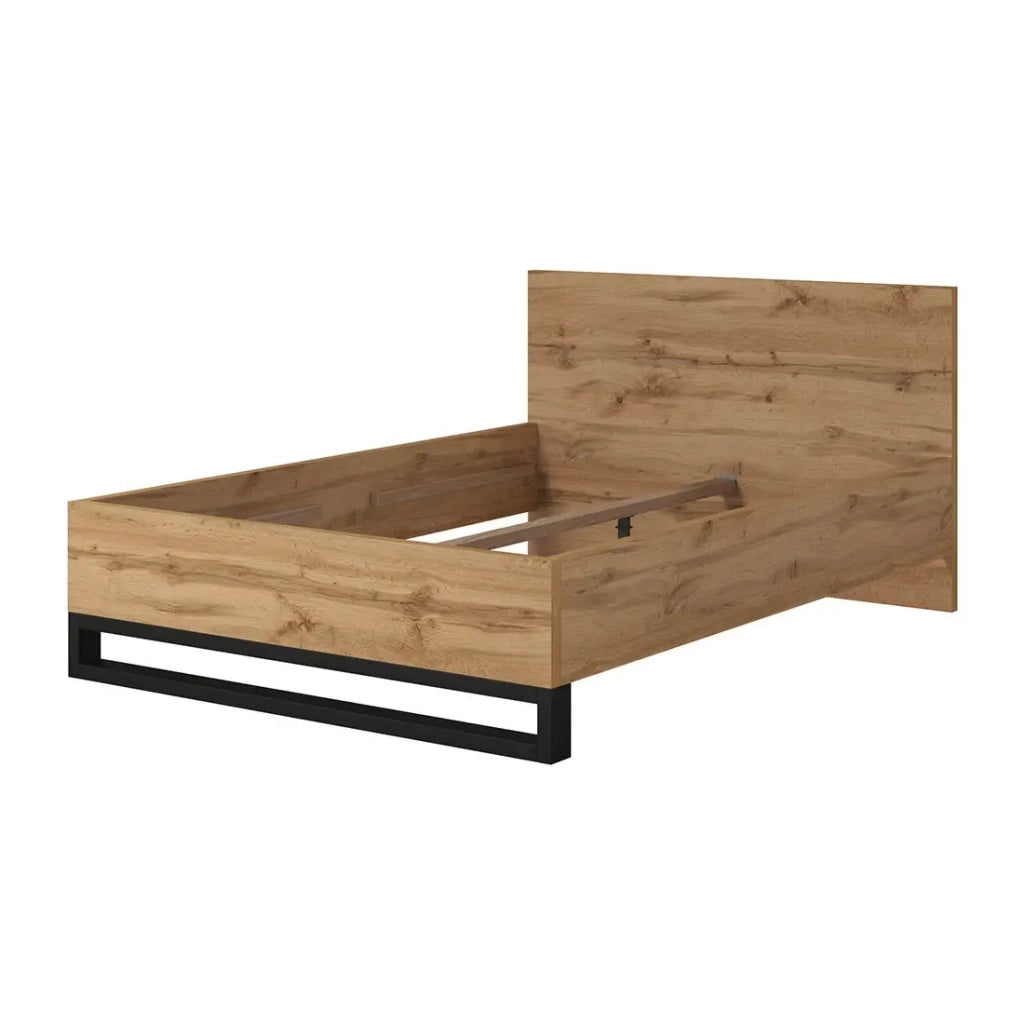 Set letto 160x200 e due comodini stile industriale - Collezione MILOS. Colori quercia grezza e nero. Rete inclusa