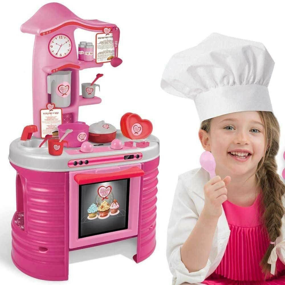 Trade Shop - Amore Mio Cucina Giocattolo Per Bambini 80cm Con Accessori Gioco E Ricettte -