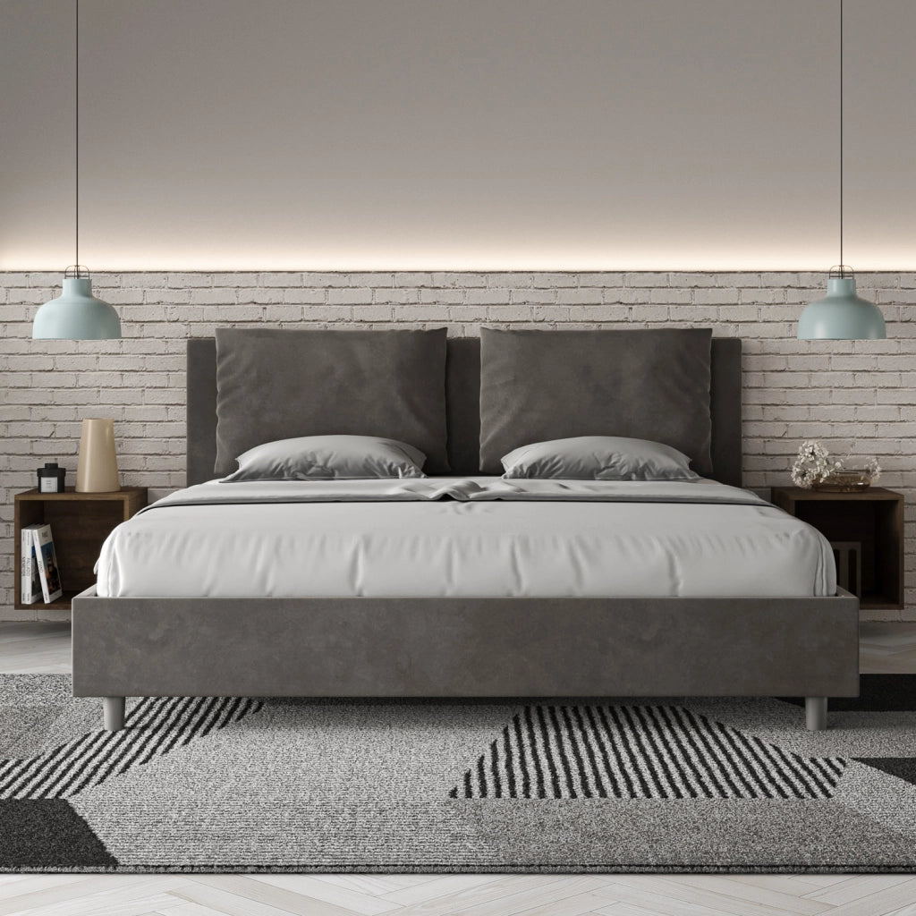 BS COM Letto contenitore imbottito 180x190 microfibra grigio