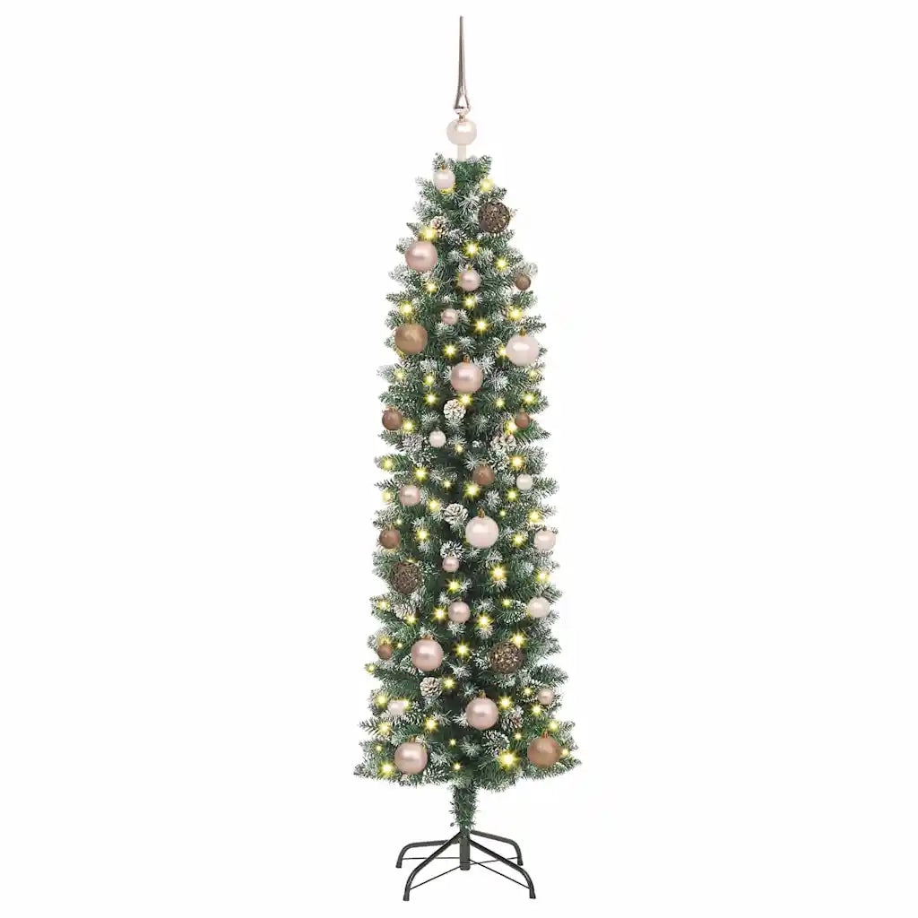 Albero di Natale Artificiale Sottile Verde e Bianco 150 cm 3395279