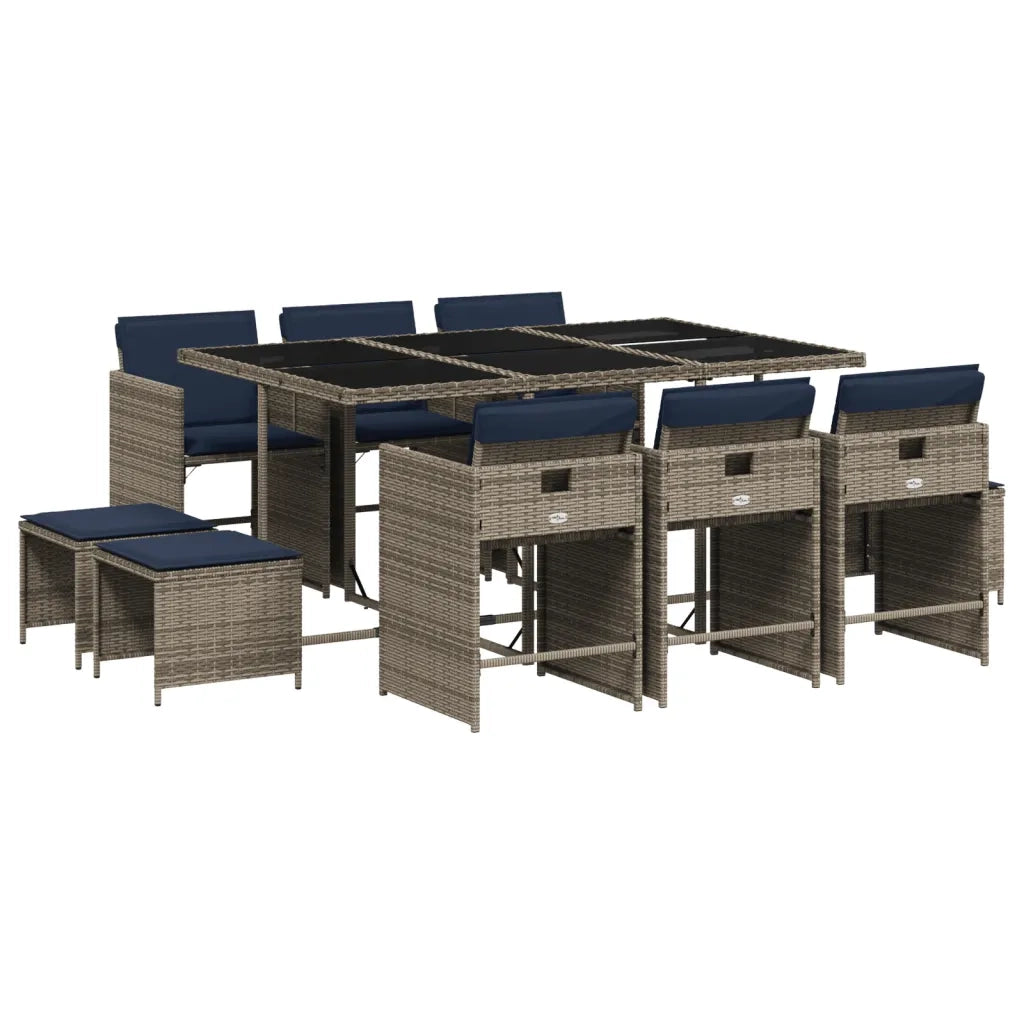 Set da pranzo da giardino da 11 pz con Cuscini in Polyrattan Grigio 3277920
