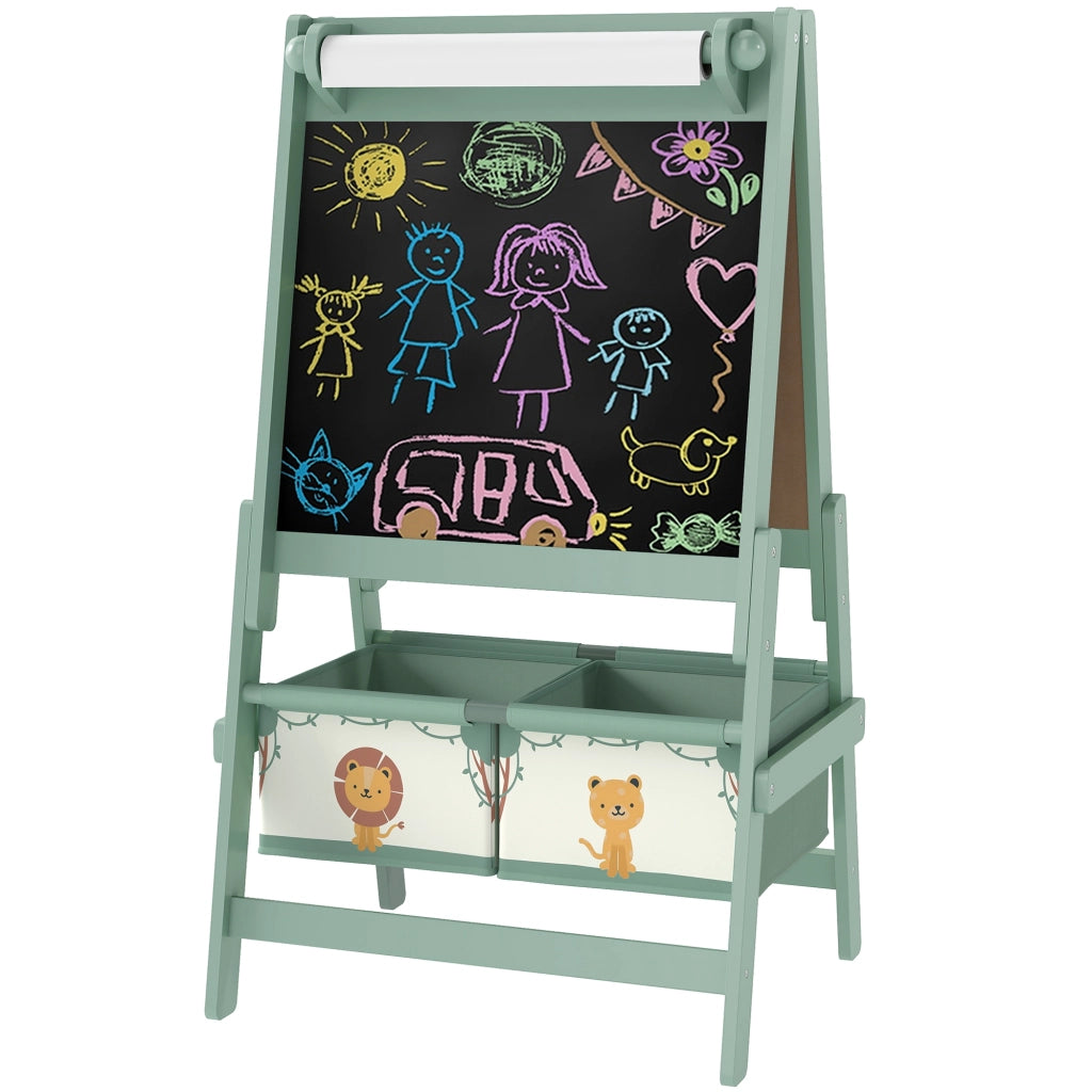 Cavalletto da pittura 3 in 1 per bambini ¨C Xylo ¨C doppia faccia con rotolo carta e cestini verde