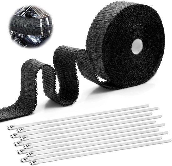 Cavo di Scarico Termoresistente 5m - Nastro di Vetro Basalto - Acciaio Inox - Cinghie di Acciaio Inox - Cavo Termoresistente - Per Auto/Moto