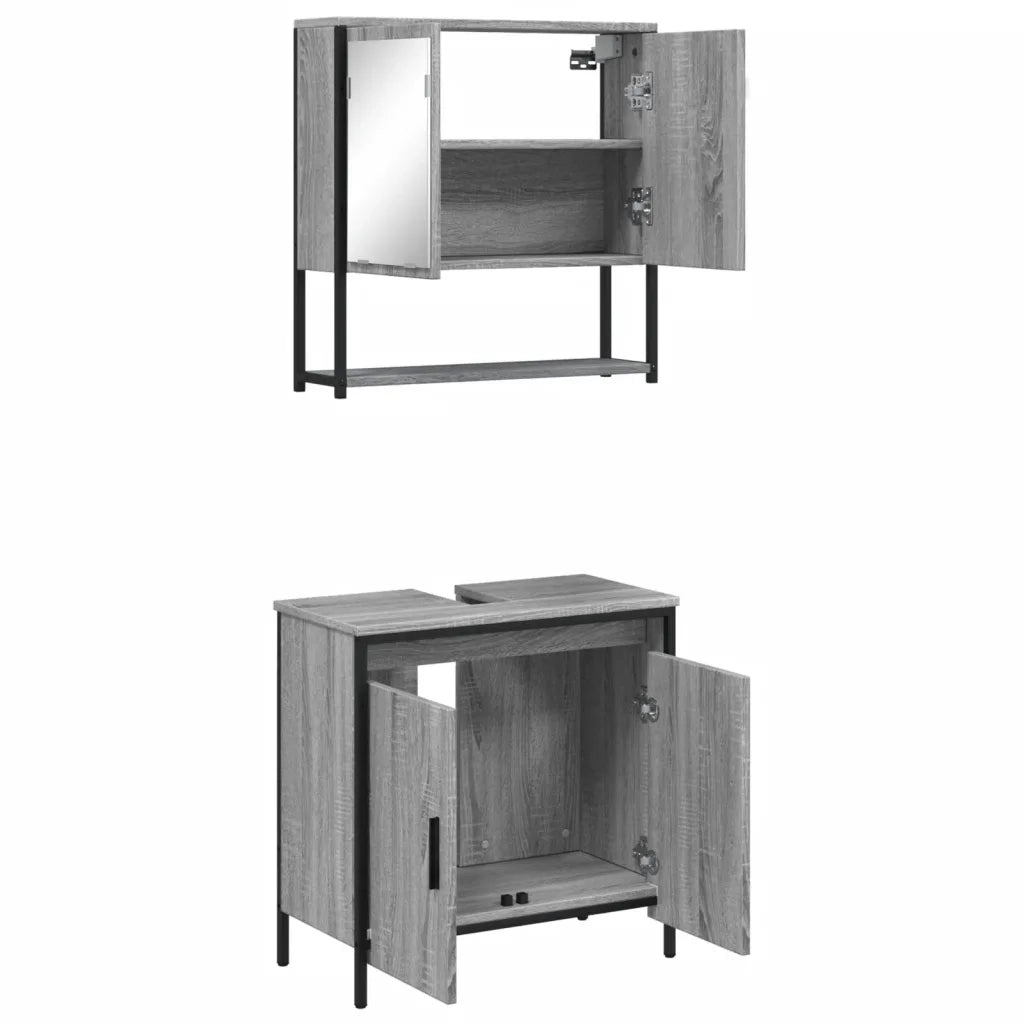 Set Mobili da Bagno | Armadio da bagno 2 pz Grigio Sonoma in Legno Multistrato