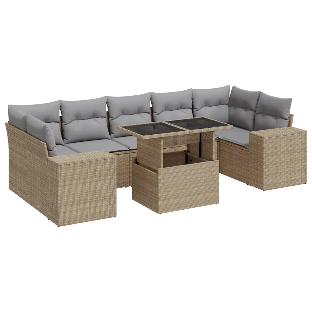 Set Divano da Giardino 8 pz con Cuscini Beige in Polyrattan 3326760