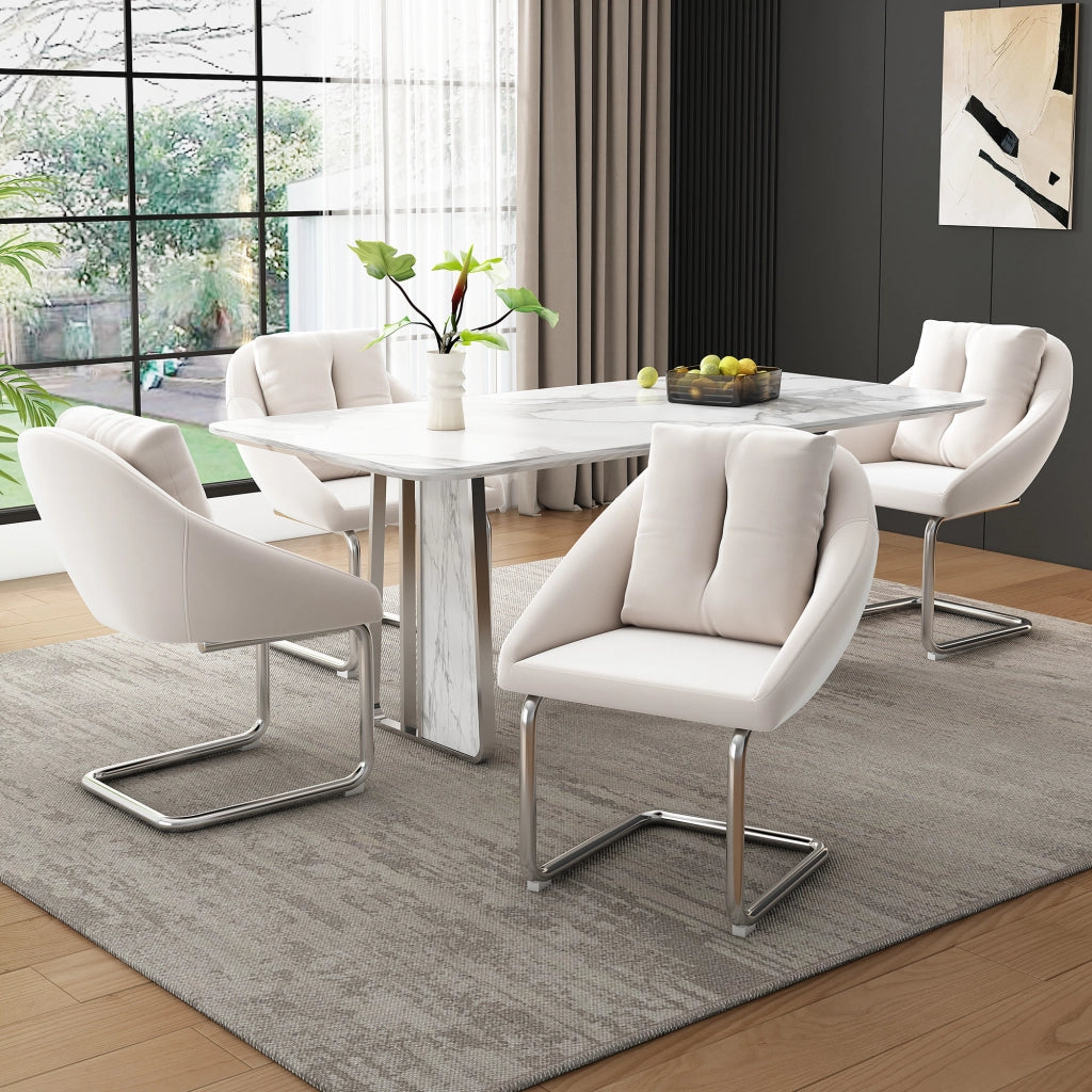 Sedia da Pranzo Girevole in Velluto con Cuscino, Set 6 Pezzi ¨C MINIMAL ¨C Beige