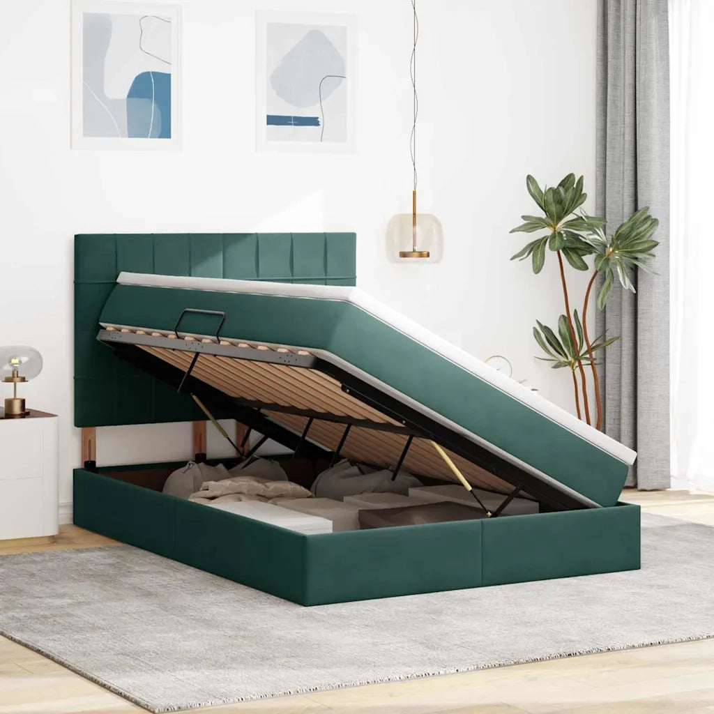 Letto con contenitore e LED Verde Scuro 140 x 200 cm Velluto