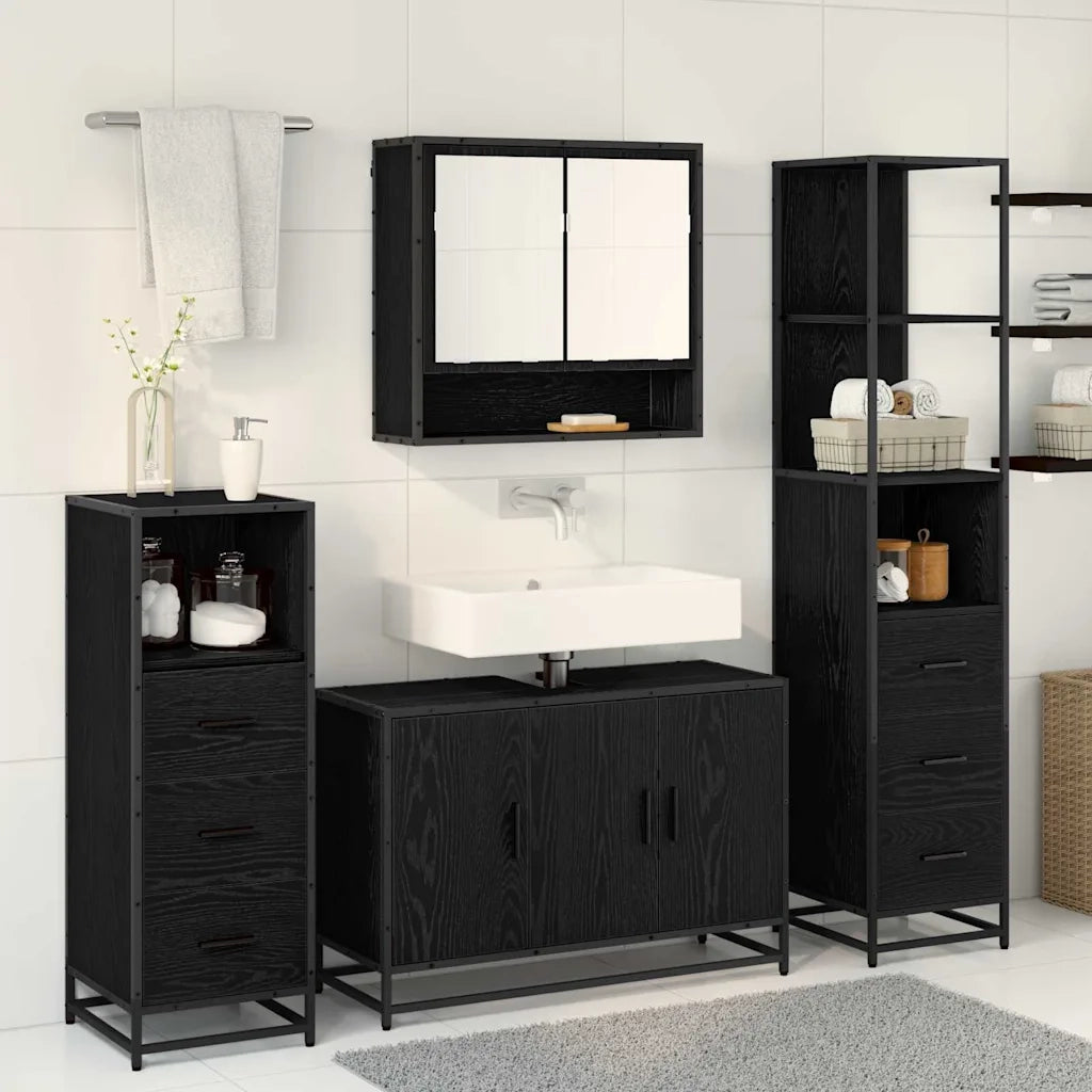 Set di mobili per il bagno 4 pcs Rovere Nero Legno multistrato 3402341