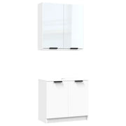 Set di Mobili da Bagno | Armadio da bagno 2 pz Bianco in Legno Multistrato