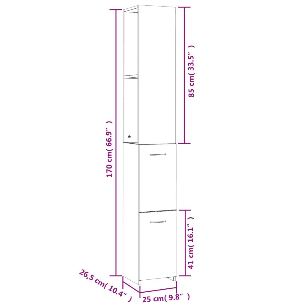 Armadietto Bagno Rovere Fumo 25x26,5x170cm in Legno Multistrato 815960