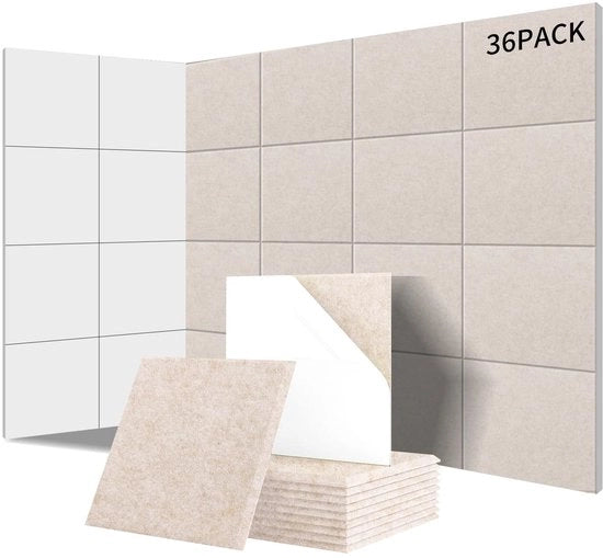 Pannelli Acustici Autoadesivi - 36 pezzi - Isolamento Acustico - Densità 230 kg/m³ - RNC 0,95 - Design Quadrato 30 x 30 x 0,9 cm