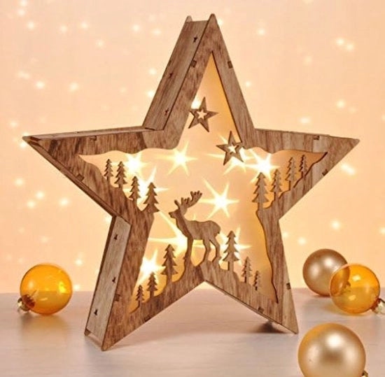 Lampada LED a stella in legno con effetto di luce atmosferica