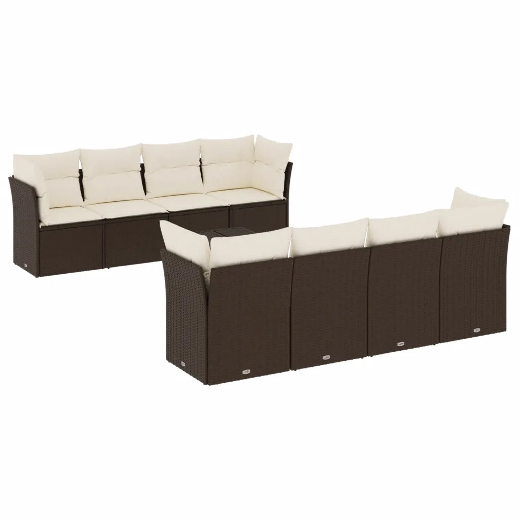 Set Divani da Giardino 9pz con Cuscini Marrone in Polyrattan 3249152