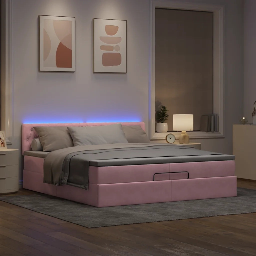 Struttura Letto Pouf con Materassi Rosa 200x200 cm Velluto 3312721