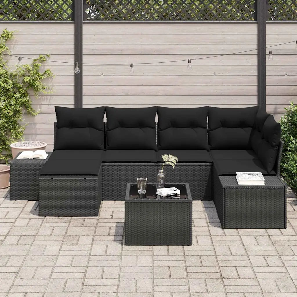 Set Divano da Giardino con cuscino 7 pcs Nero polyrattan 3347143