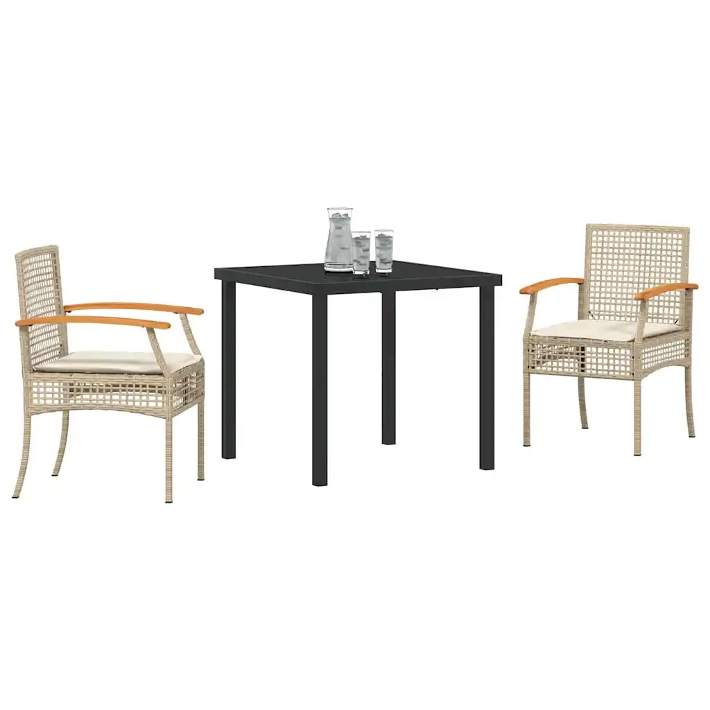 Set da Pranzo per Giardino 3 pcs Beige polyrattan