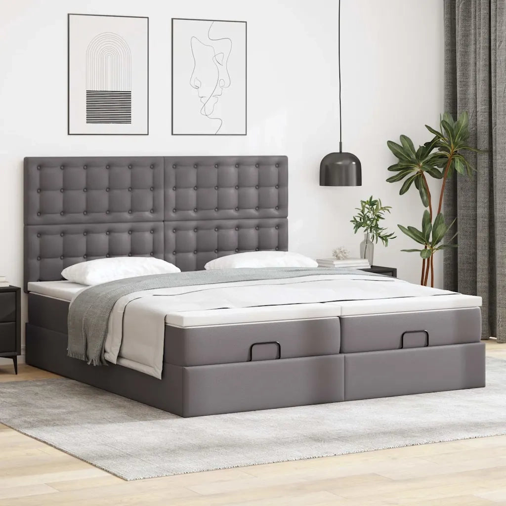 Pouf Letto con Materassi e LED Grigio 160x200cm Similpelle 3314501