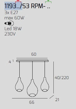 SOSPENSIONE BIANCO 3 LUCI RETTANGOLARE VETRI (1 MEDIO BRONZO+1 PICCOLO AMBRA+1 PICCOLO FUME') 1193BI-S3 RPM-MC
