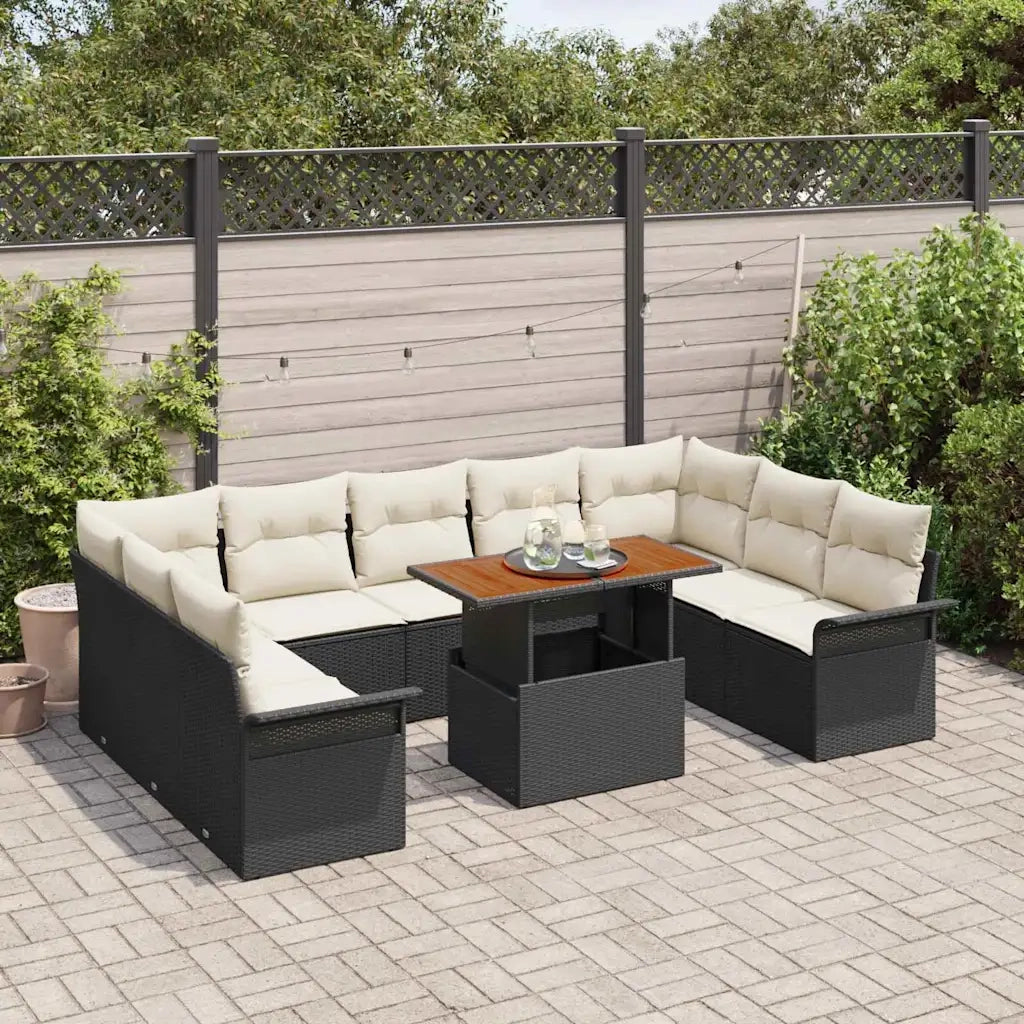 Set Divano da Giardino 10 pcs Nero Poly Rattan