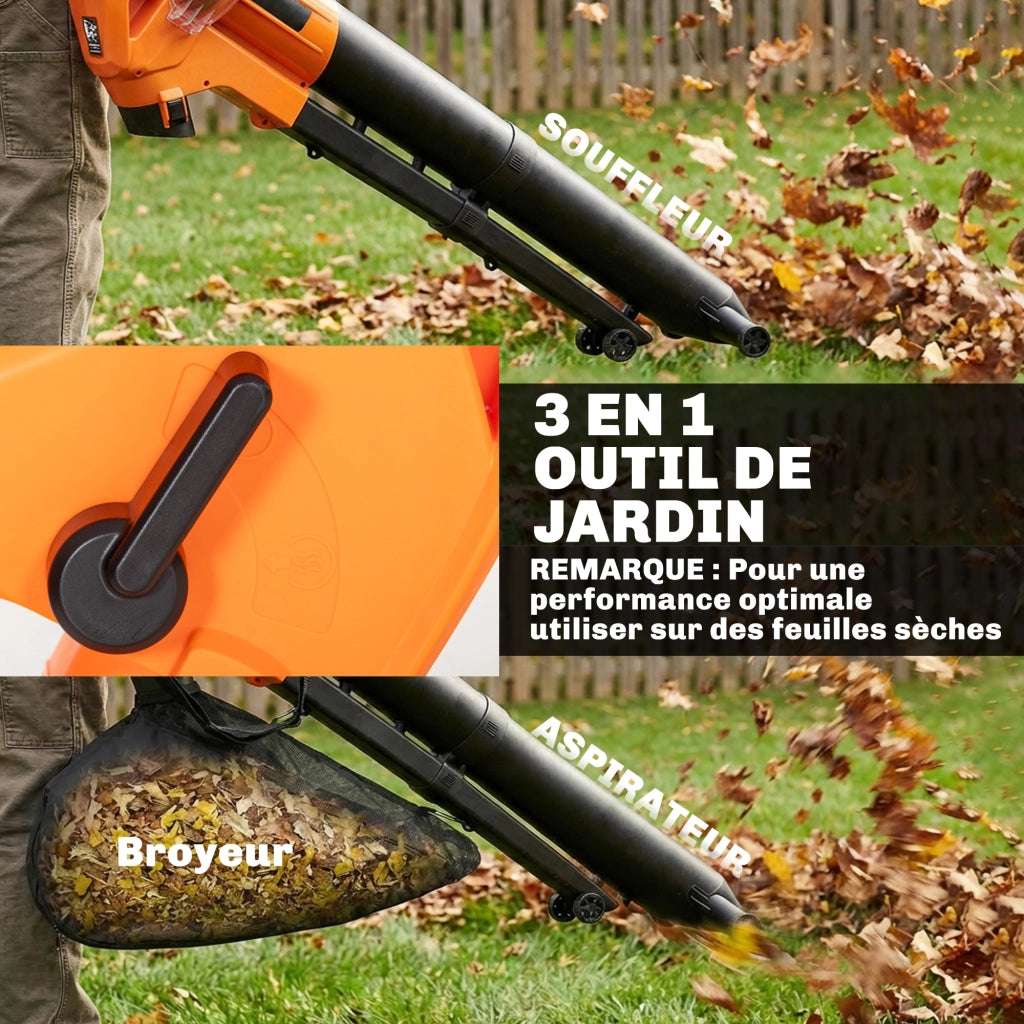 Aspiratore Soffiatore Foglie 3000W 3 in 1 con Triturazione ¨C zephmum ¨C Verde, Sacco Raccolta 40L
