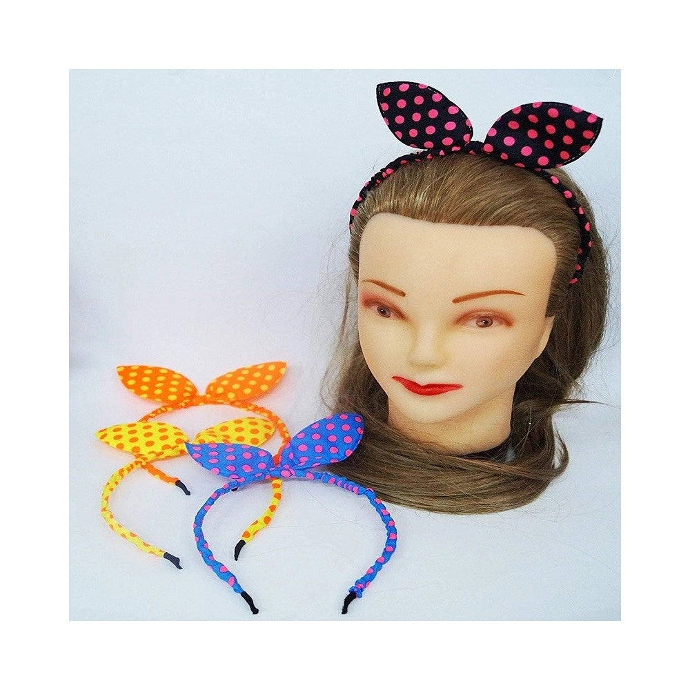 Trade Shop - Set 2pz Cerchietti Retro' Pois Orecchie Fermacapelli Plastica Tessuto Accessori -