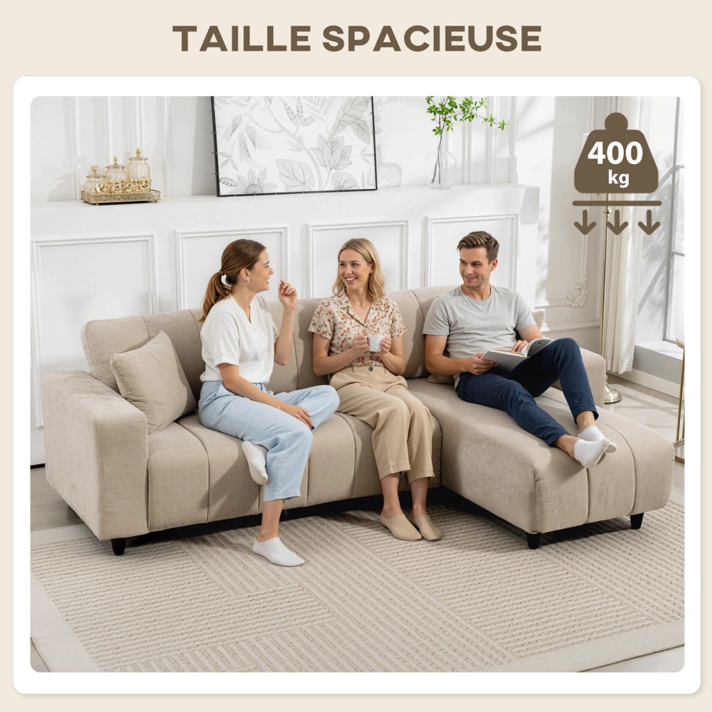 Divano angolare 3 posti con chaise longue ¨C Minimal ¨C beige 242x156x87cm