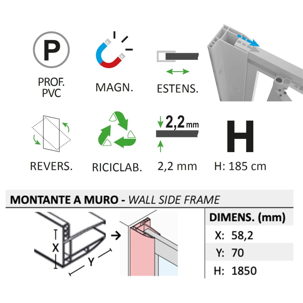 Porta doccia pivot 80 CM H 190 in Acrilico mod. Sigma
