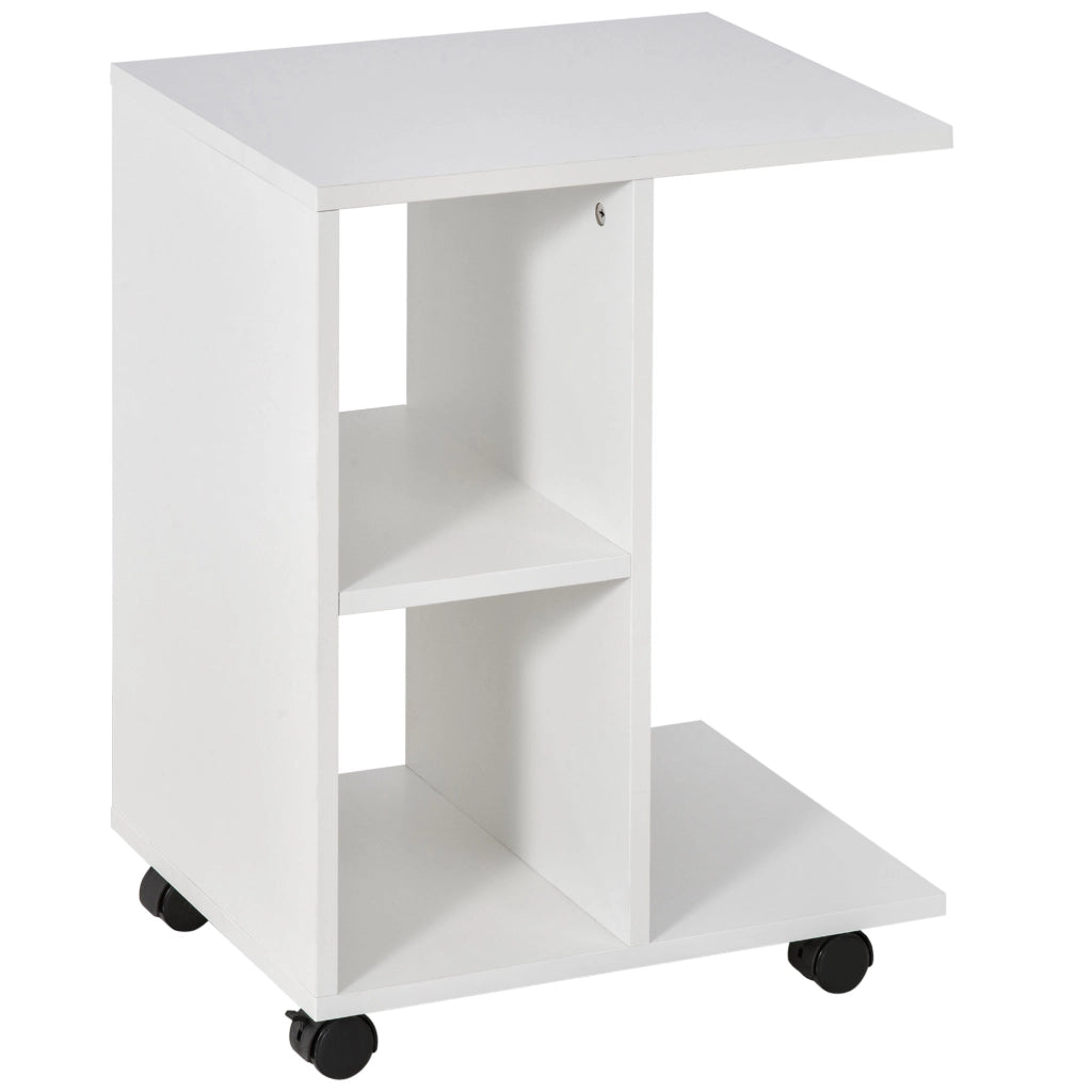 Tavolino da caff¨¨ con ruote e ripiani aperti ¨C Minimal ¨C 45x35x58 cm bianco