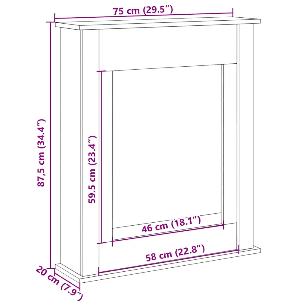 Cornice per Camino Nera 75x20x87,5 cm in Truciolato 854581