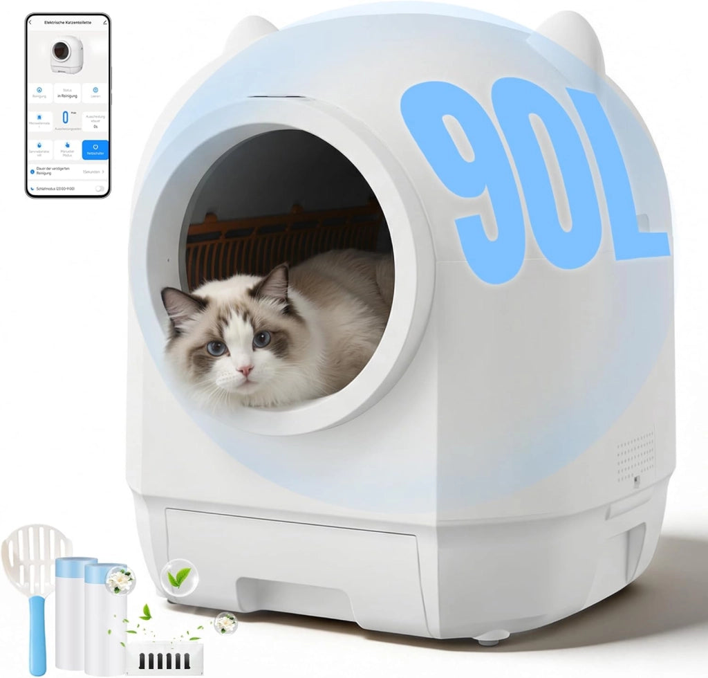 Lettiera Gatto Autopulente, Lettiera Autopulente Per Gatti XXL 90L, Doppio Sistema Anti-Odori E Protezioni Sicurezza Multiple, Controllo A Distanza Via APP, Ideale Per Famiglie Con Più Gatti