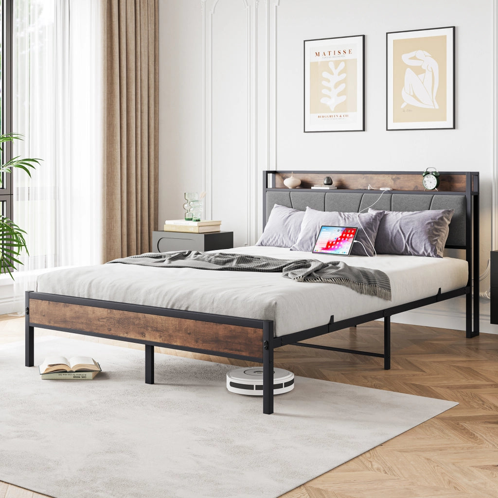 letto in mdf e metallo marrone antico 140 x 200 cm