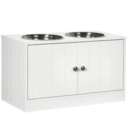 Ciotole rialzate per cani e gatti ¨C Xylo ¨C doppia ciotola in acciaio inox 2L, legno bianco 60x30x35,5 cm