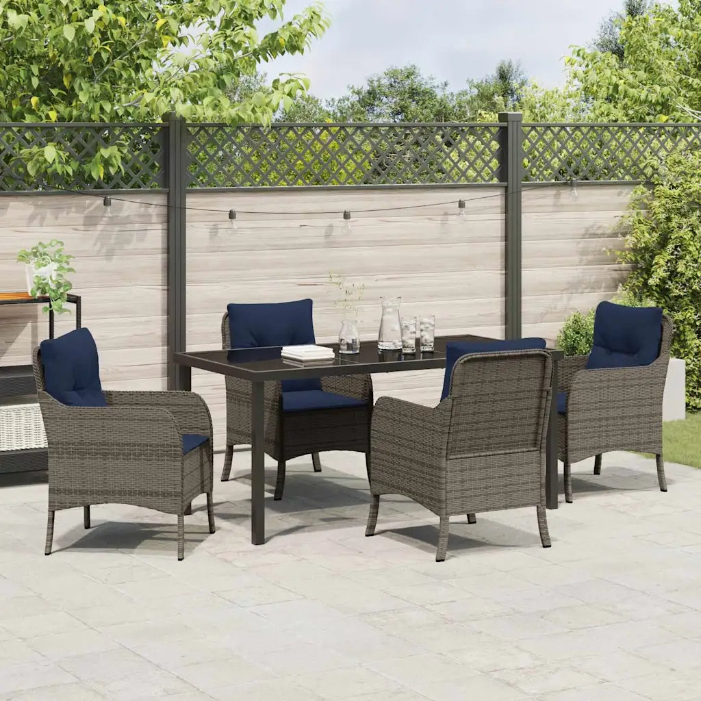 Set da Pranzo per Giardino con cuscino 5 pcs Grigio polyrattan
