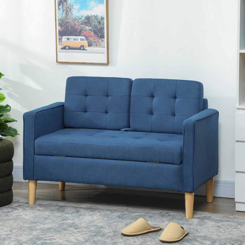 Divano 2 posti con contenitore e cuscini ¨C Minimal ¨C 117x62x78 cm blu