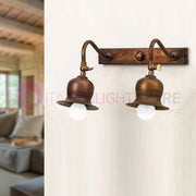 ASSISI Lampada da Parete Applique Rustico 2 Luci Ottone Anticato