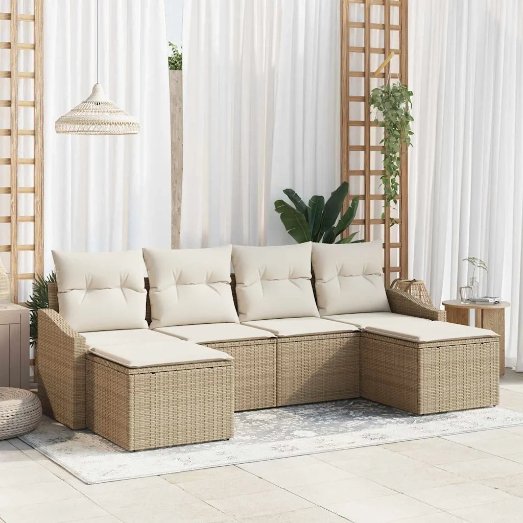 Set da Pranzo per Giardino con cuscino 6 pcs Beige e Crema