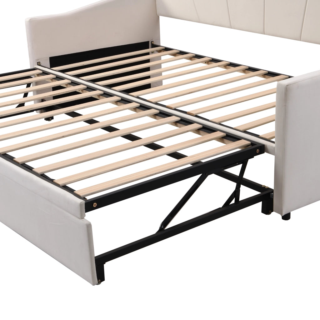 Letto poltrona estraibile in velluto beige 90x200 cm