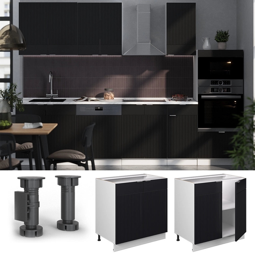 Mobile lavello cucina Fame-Line Nero rigato/Bianco 80 cm con ripiano, PL Marmo Vicco