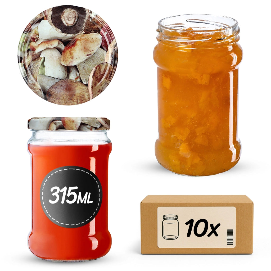 KADAX Seno barattoli per conserve 315ml 10 pezzi 66mm + coperchi "Funghi"