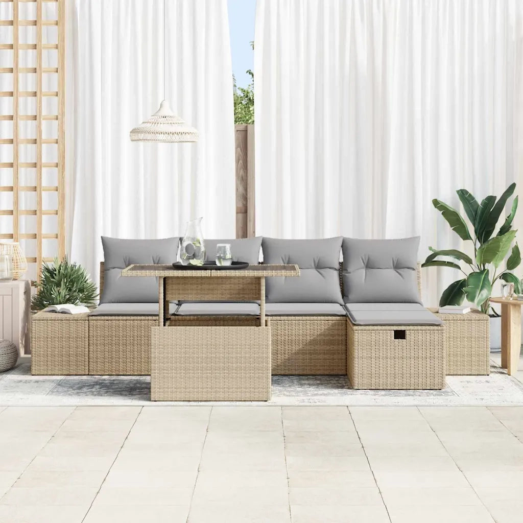 Set Divano da Giardino 6 pcs Beige Poly Rattan