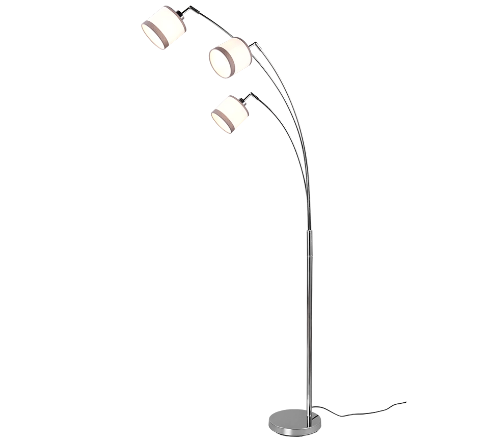 Piantana 3 paralumi, metallo, cromato e bianco/grigio, H 185 cm, Davos