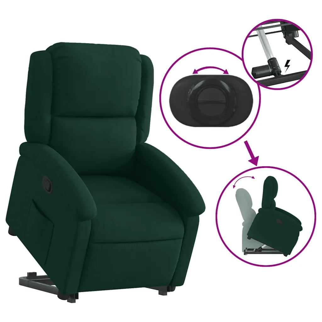 Poltrona | Sedia Relax Alzapersona Reclinabile Verde Scuro in Velluto